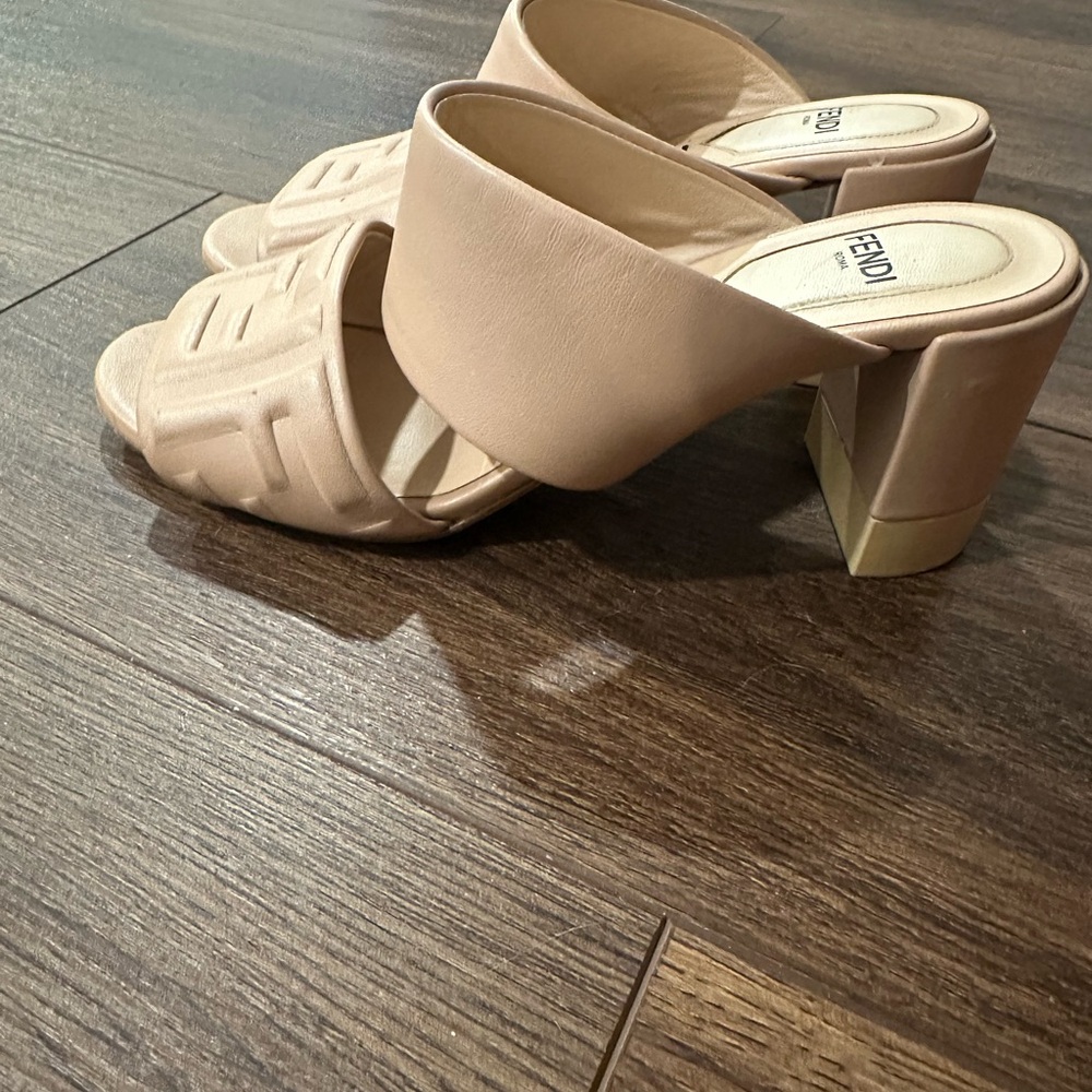 Fendi Zucca FF Logo Leather Slides - Picture 2 of 4